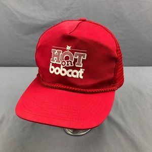 Vintage BOBCAT Hot on Bobcat Snapback Trucker Mesh Back Cap Hat Red Otto